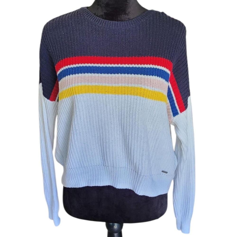 Hollister Rainbow Stripe Chunky Knit Sweater Women’s XS Colorblock Crewneck